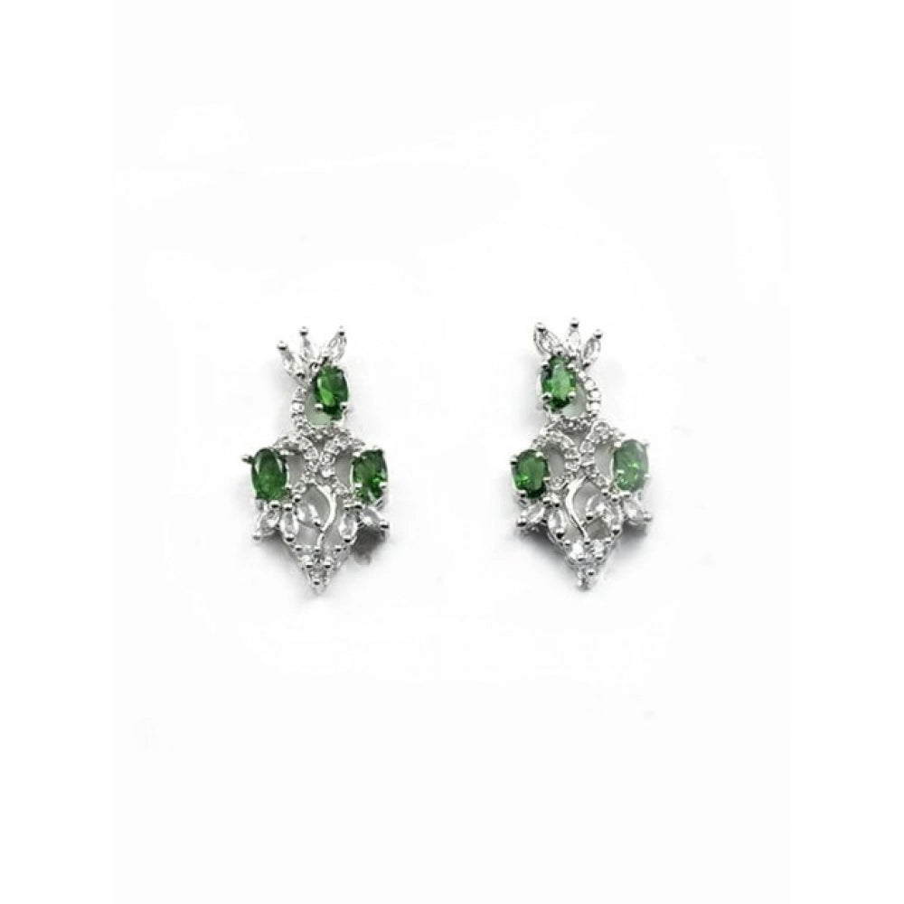 Brass Silver Plated Necklace set (Green) – Design 09