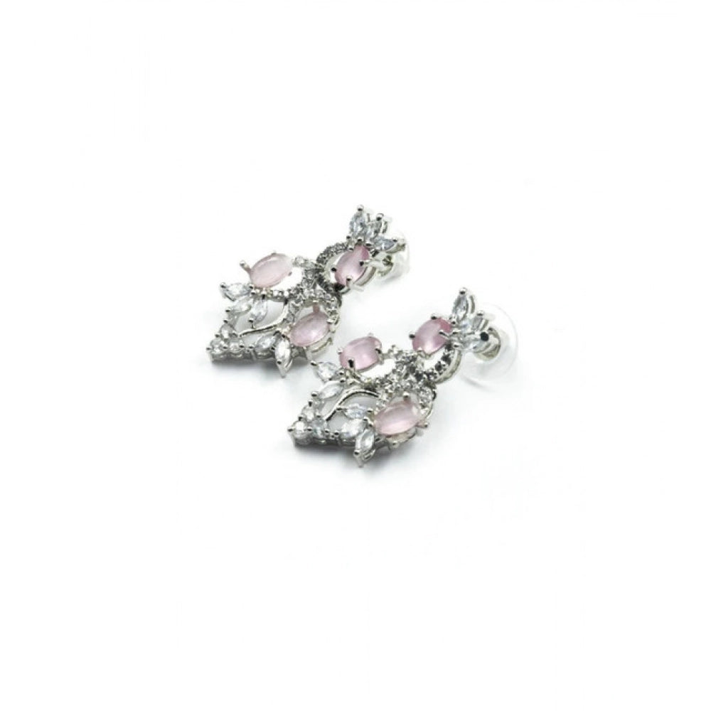 Brass Silver Plated Necklace set (Pink) – Design 06