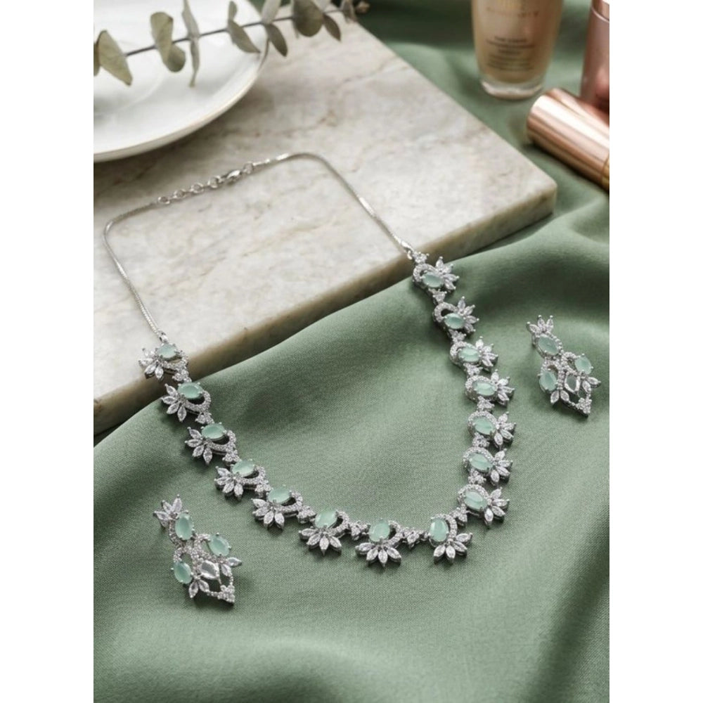 Brass Silver Plated Necklace set (Turquoise) – Design 08