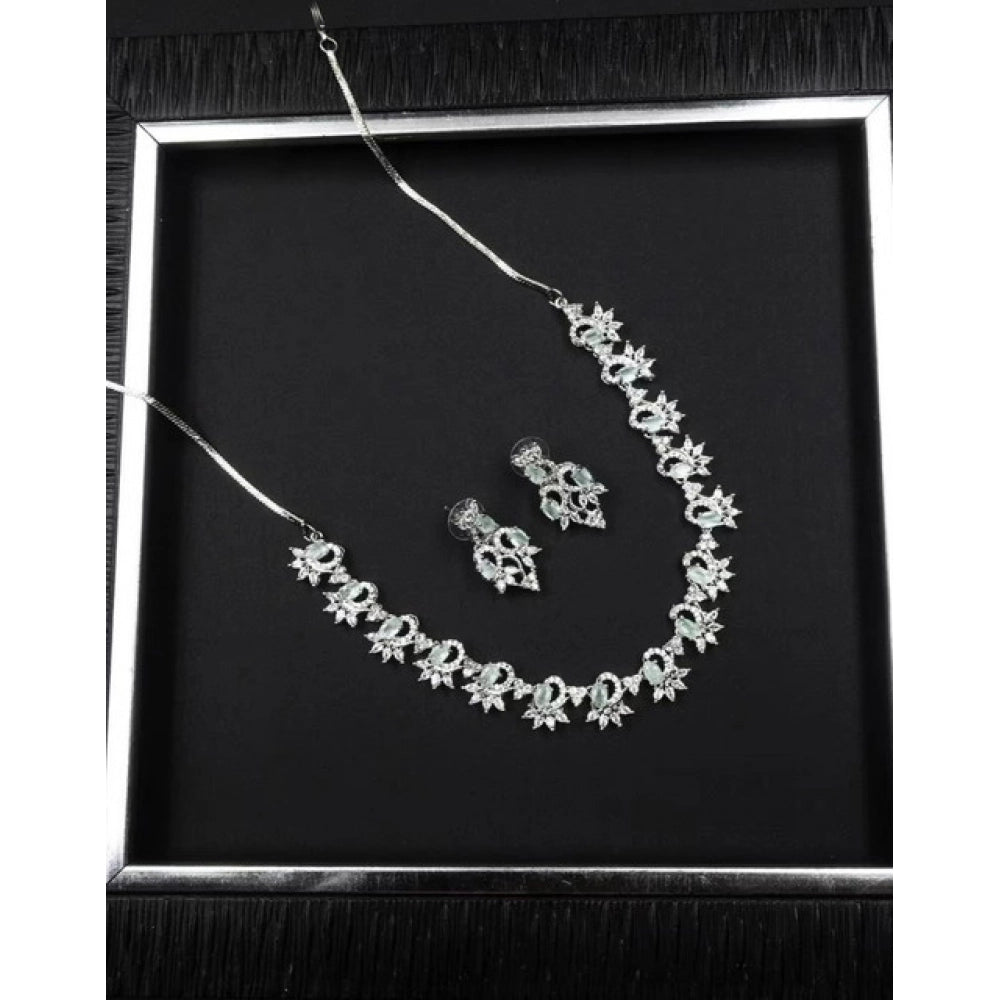 Brass Silver Plated Necklace set (Turquoise) – Design 08