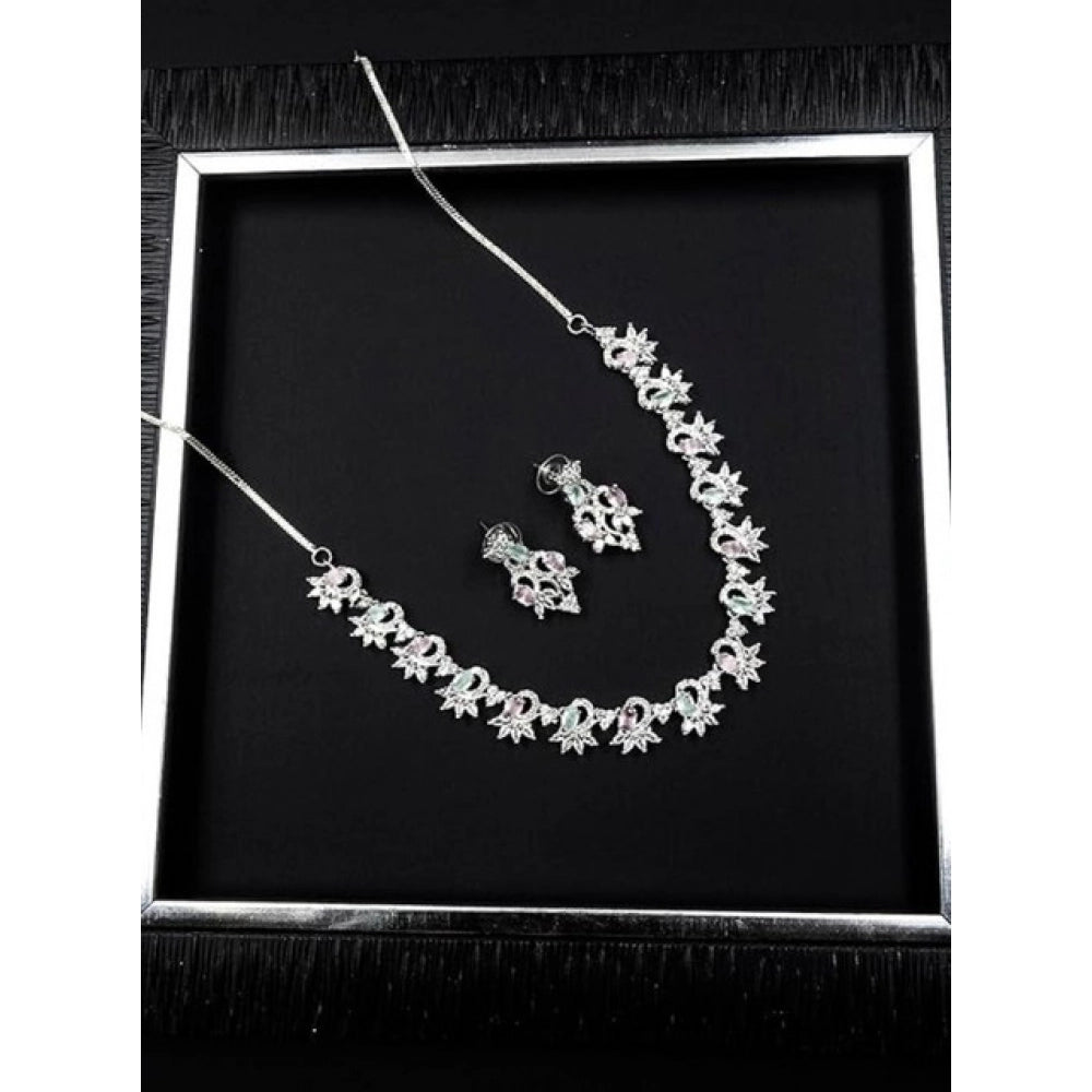 Brass Silver Plated Necklace set (Multicolor) – Design 02