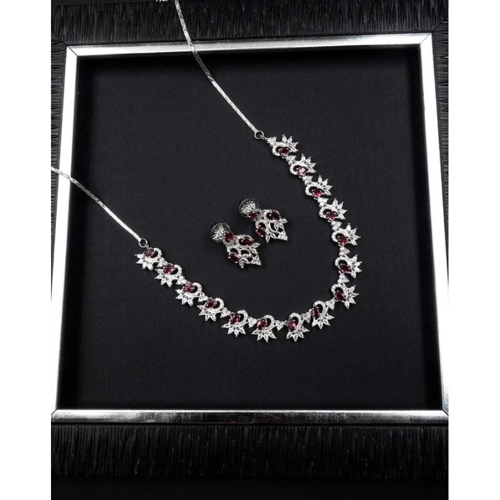 Brass Silver Plated Necklace set (Red) – Design 03