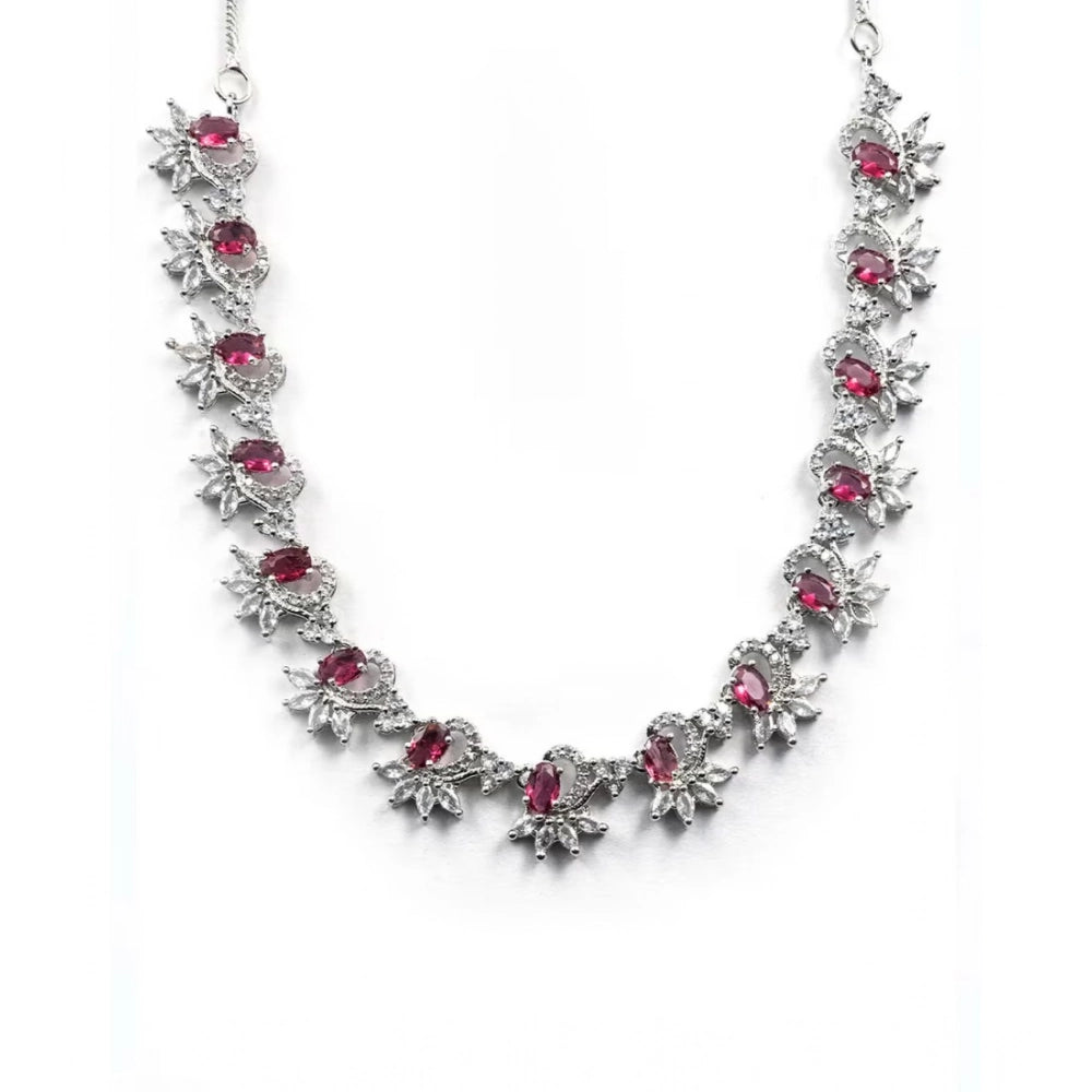 Brass Silver Plated Necklace set (Red) – Design 03