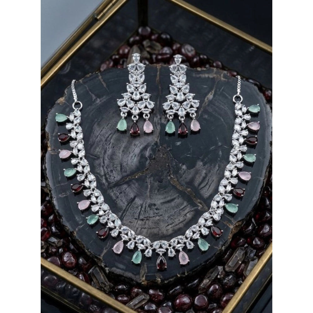 Brass Silver Plated Necklace set (Multicolor) – Design 03