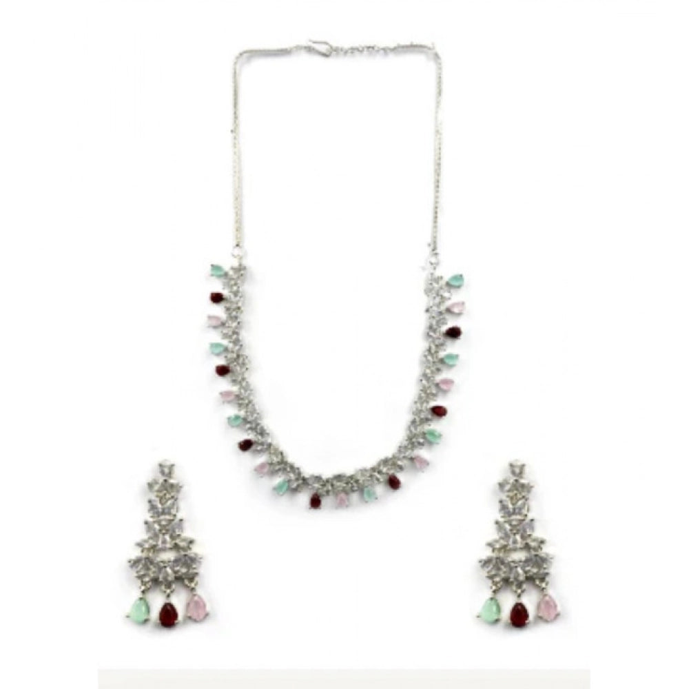 Brass Silver Plated Necklace set (Multicolor) – Design 03