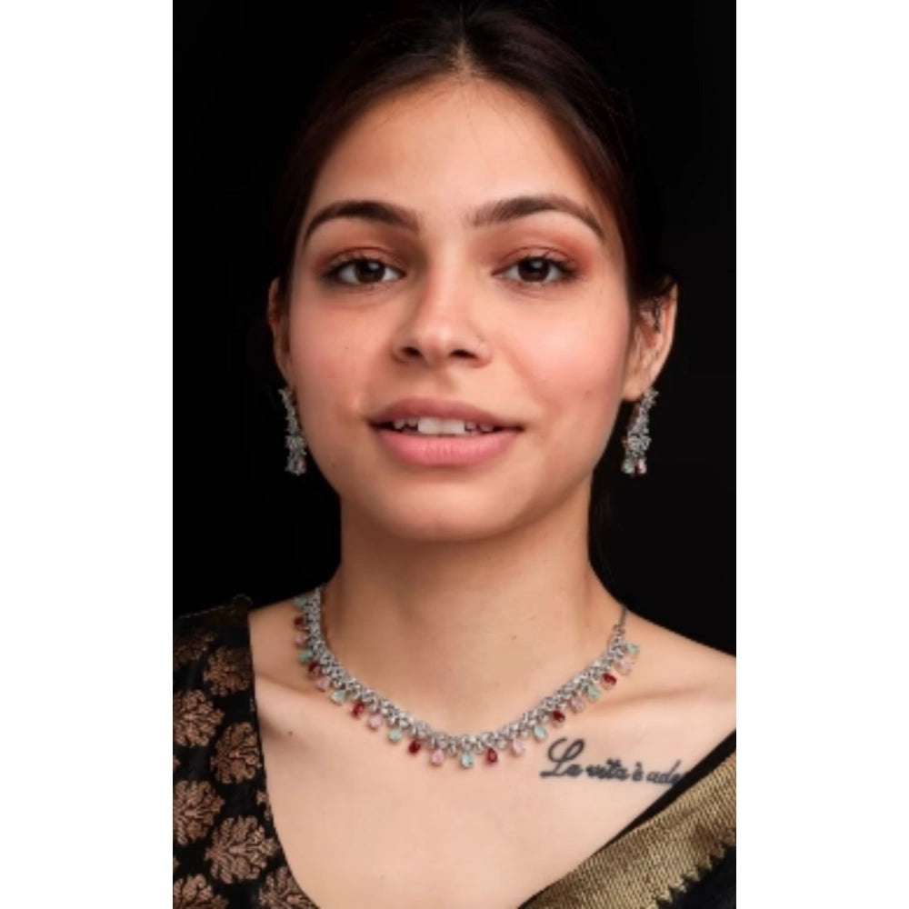 Brass Silver Plated Necklace set (Multicolor) – Design 03
