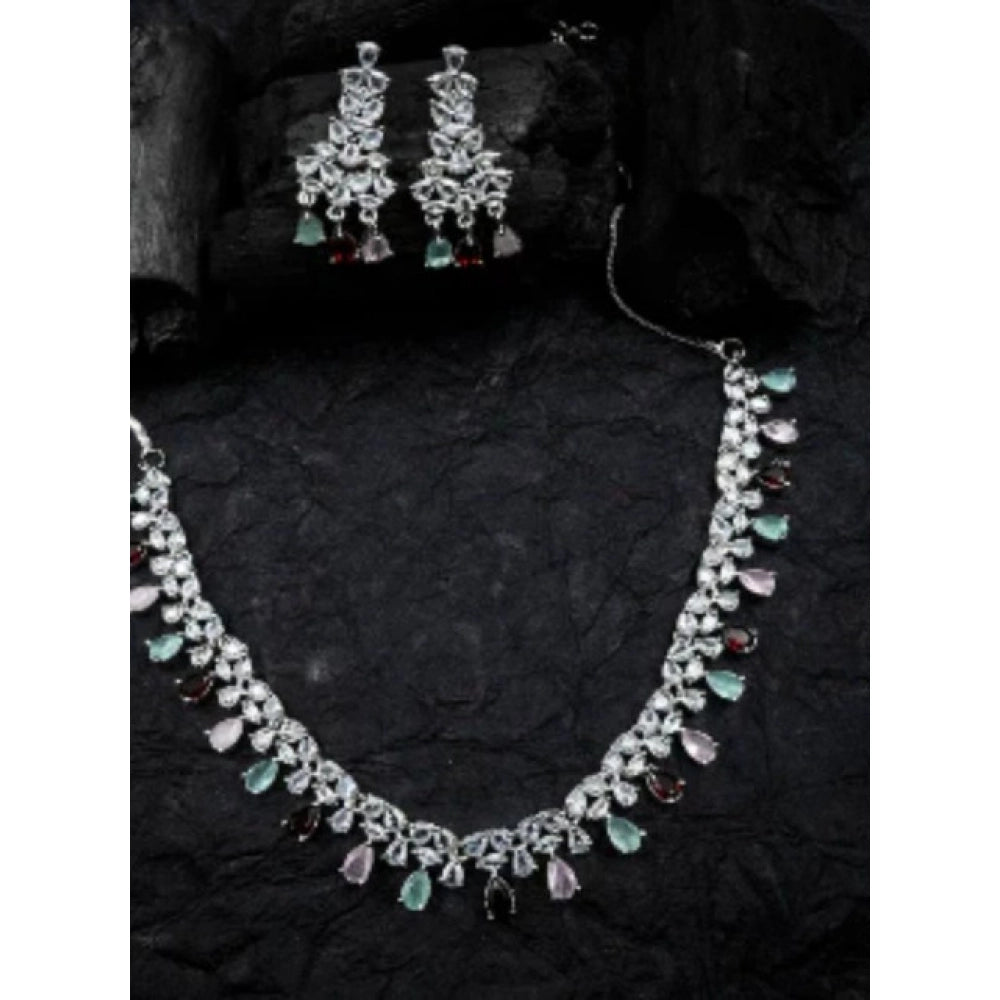Brass Silver Plated Necklace set (Multicolor) – Design 03