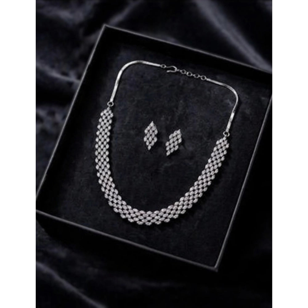 Brass Silver Plated Necklace set (Silver) – Design 05