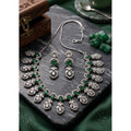 Brass Silver Plated Necklace set (Green) – Design 10