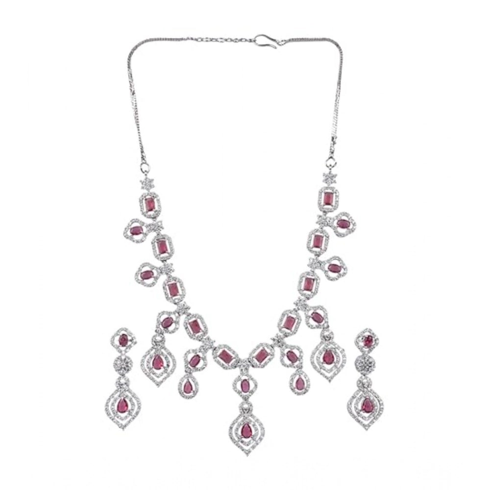 Brass Silver Plated Necklace set (Red) – Design 04