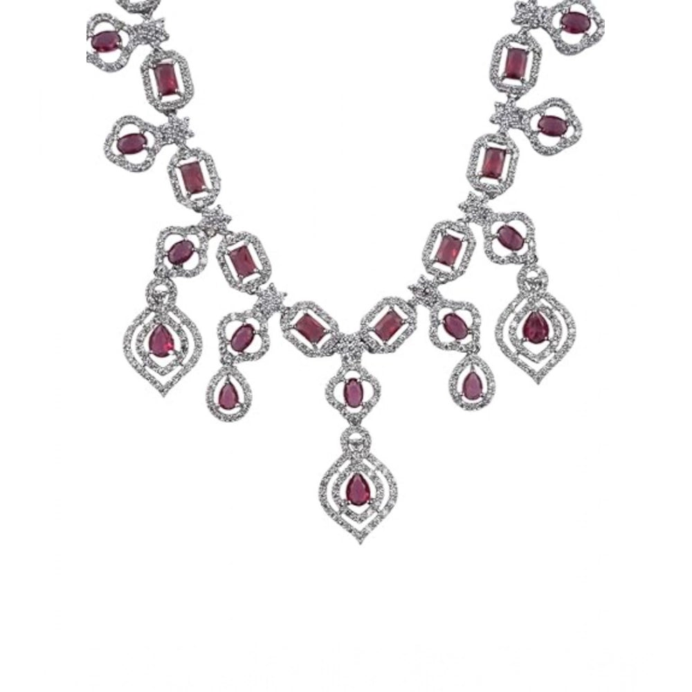 Brass Silver Plated Necklace set (Red) – Design 04