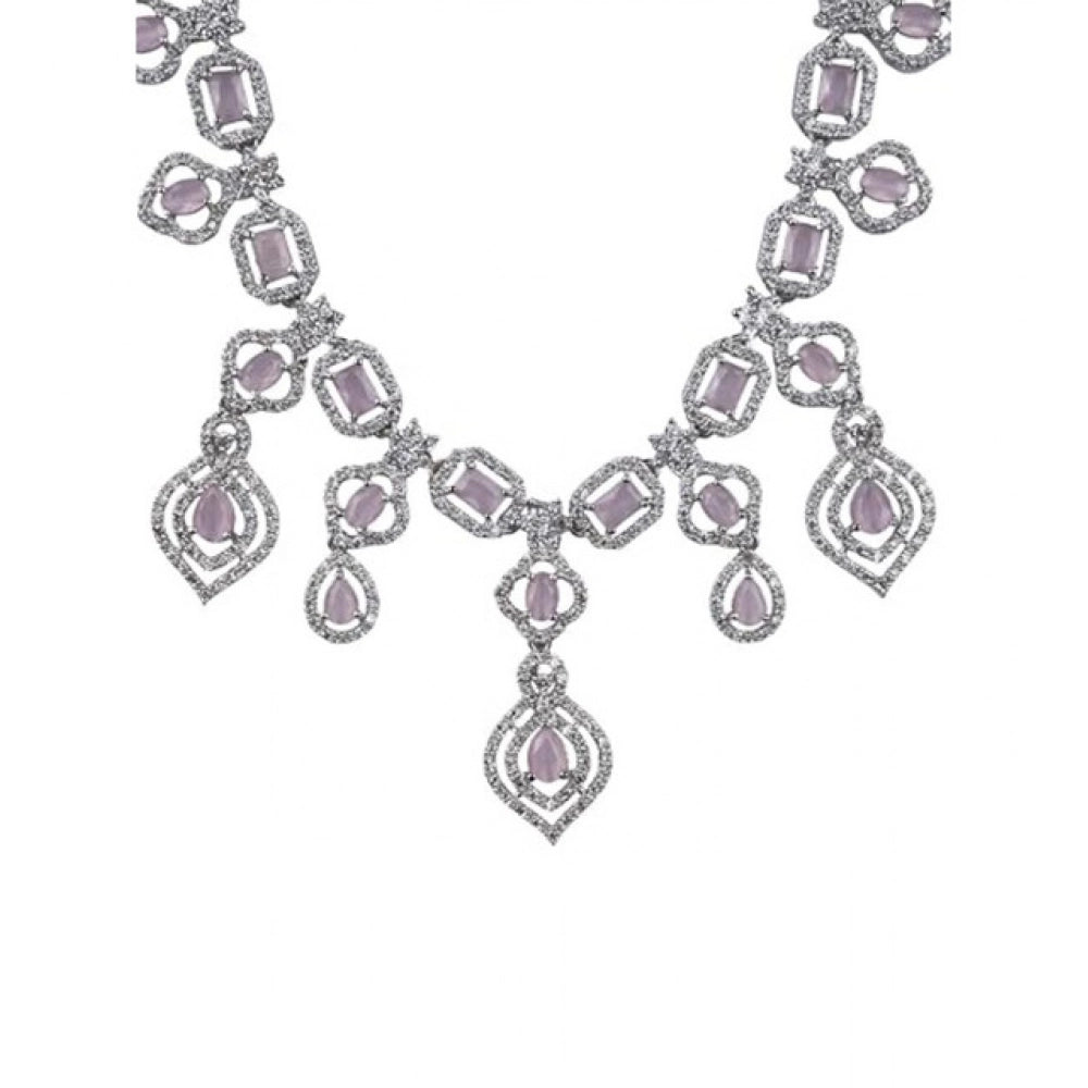 Brass Silver Plated Necklace set (Pink) – Design 07