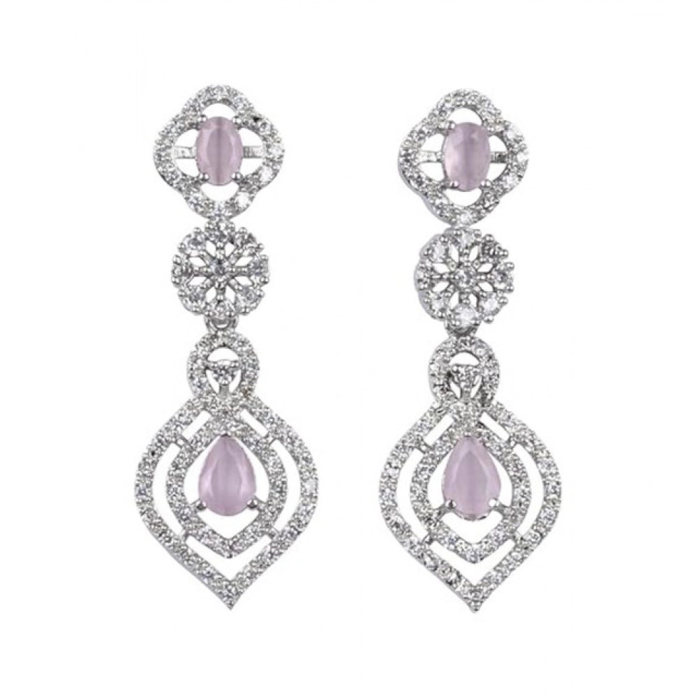 Brass Silver Plated Necklace set (Pink) – Design 07