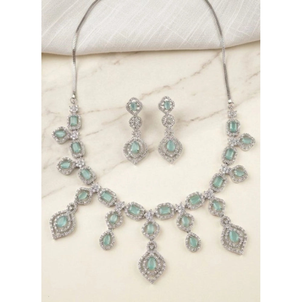 Brass Silver Plated Necklace set (Turquoise) – Design 09