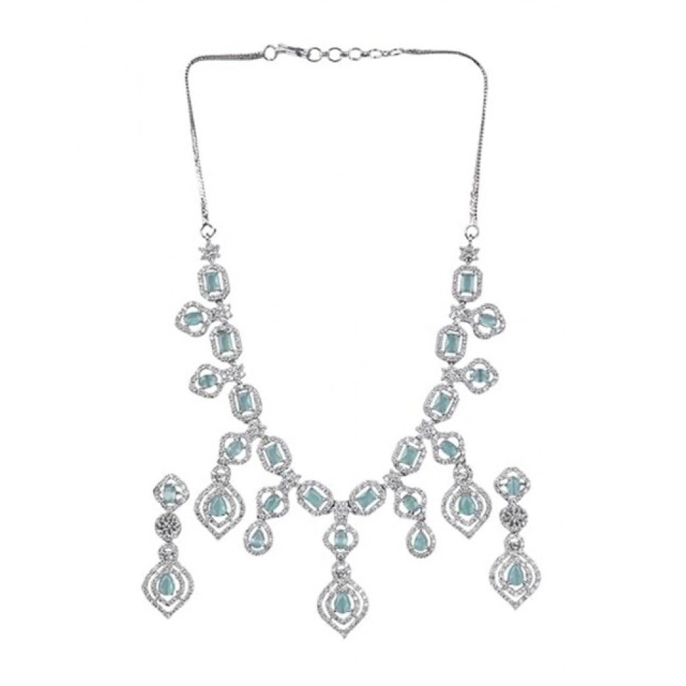 Brass Silver Plated Necklace set (Turquoise) – Design 09