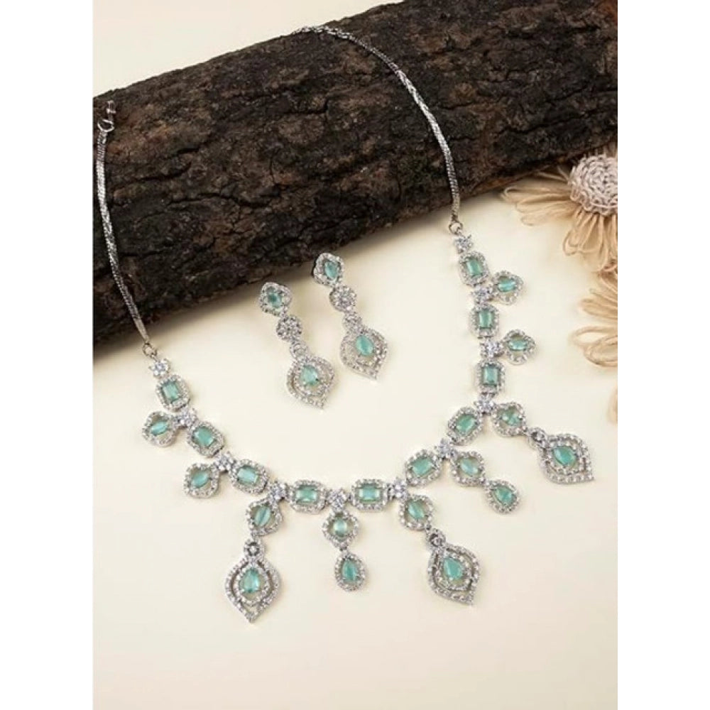 Brass Silver Plated Necklace set (Turquoise) – Design 09
