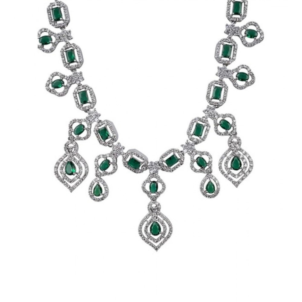 Brass Silver Plated Necklace set (Green) – Design 11
