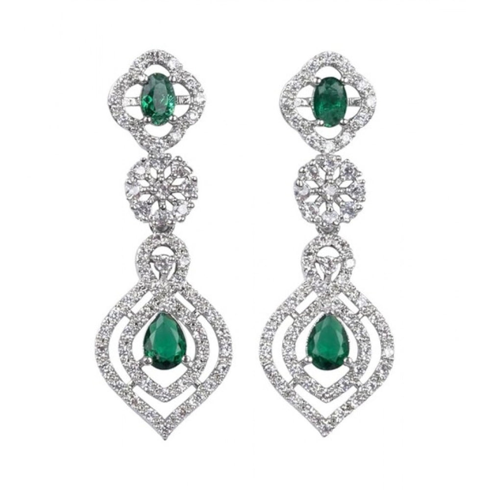 Brass Silver Plated Necklace set (Green) – Design 11