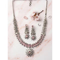 Brass Silver Plated Necklace set (Pink) – Design 08