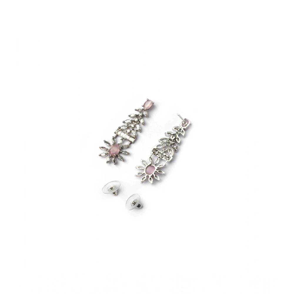 Brass Silver Plated Necklace set (Pink) – Design 08