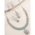 Brass Silver Plated Necklace set (Turquoise) – Design 10