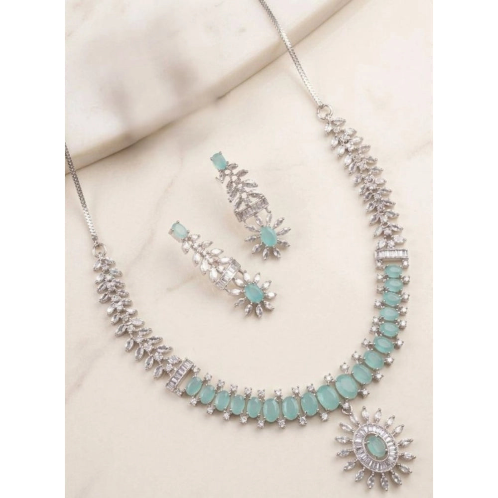 Brass Silver Plated Necklace set (Turquoise) – Design 10