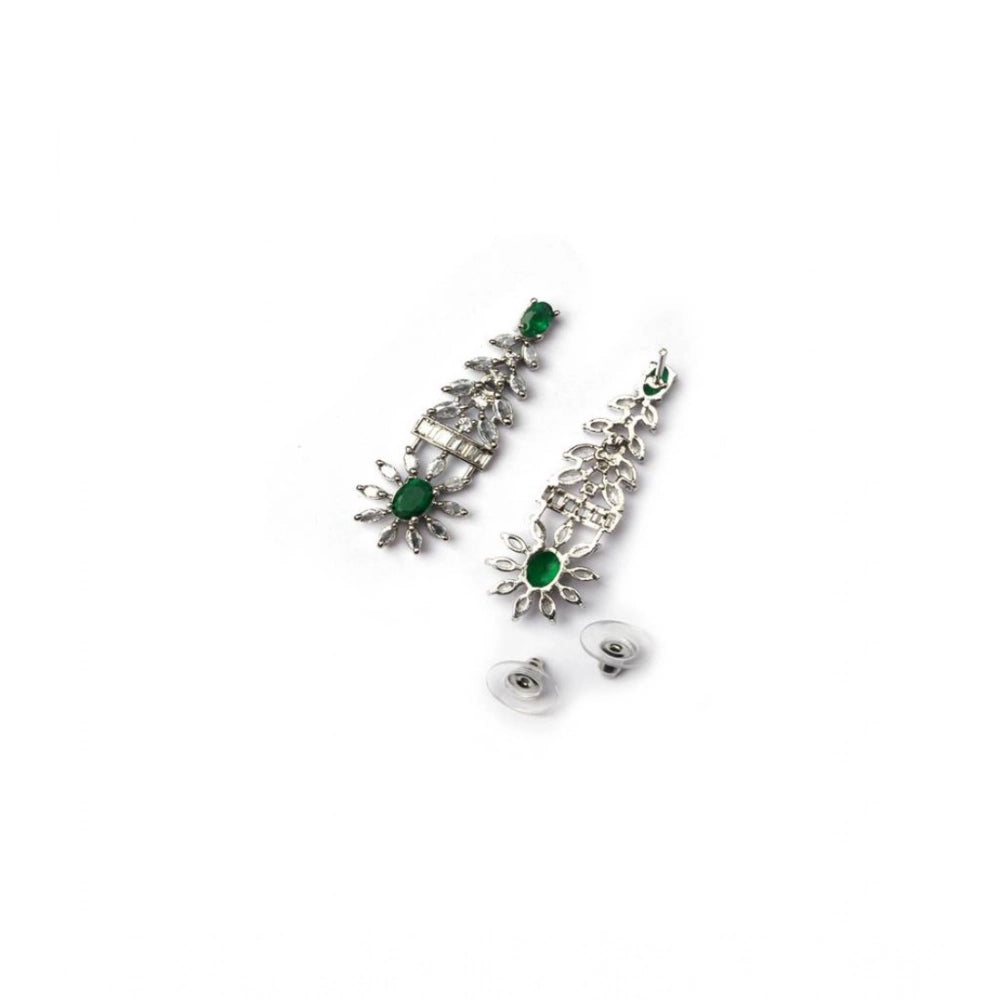 Brass Silver Plated Necklace set (Green) – Design 12