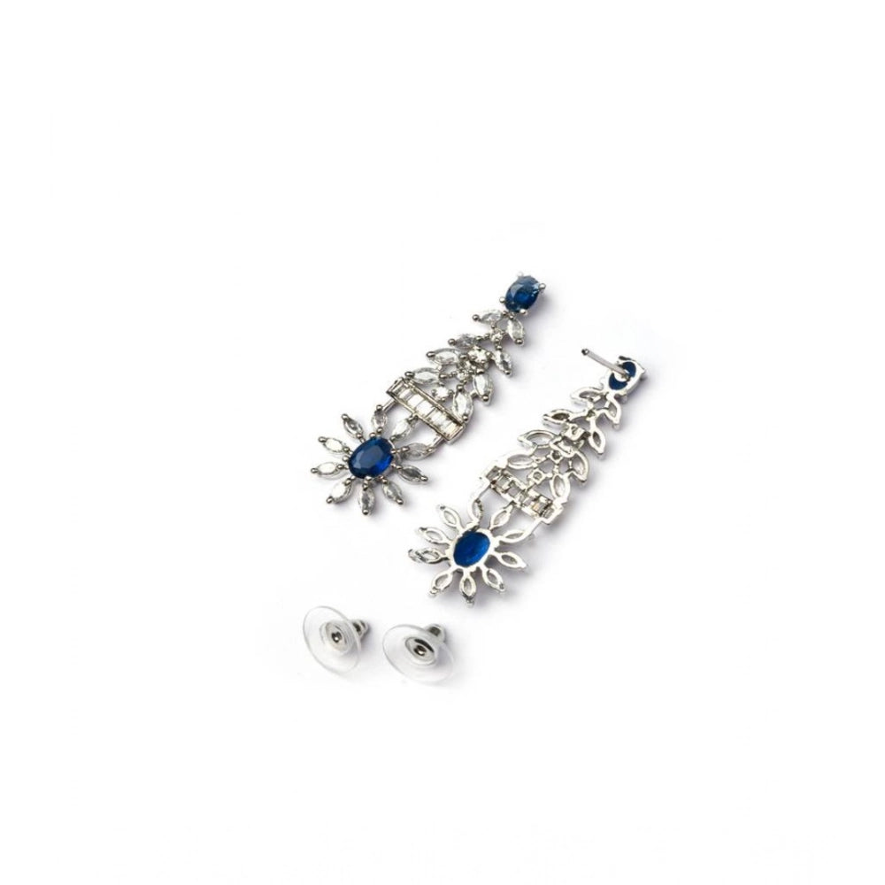 Brass Silver Plated Necklace set (Blue) – Design 05